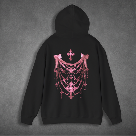 Gothic Pink Skeleton Shaped Chains Hoodie