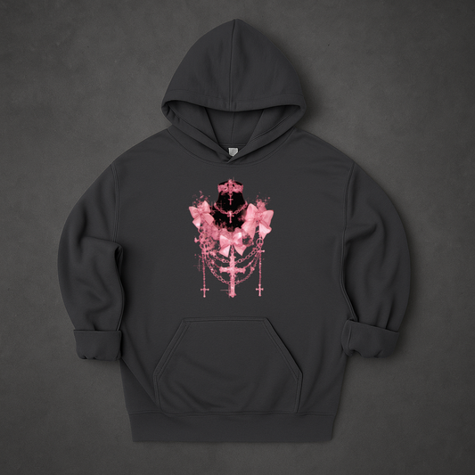 Gothic Pink Ribbon Cross Jewellery Hoodie